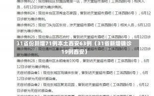 31省份新增71例本土西安63例（31省新增确诊19例西安）