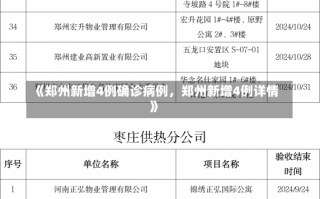 《郑州新增4例确诊病例，郑州新增4例详情》