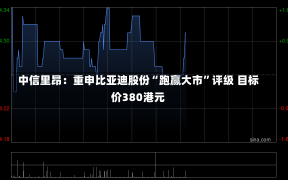 中信里昂：重申比亚迪股份“跑赢大市”评级 目标价380港元