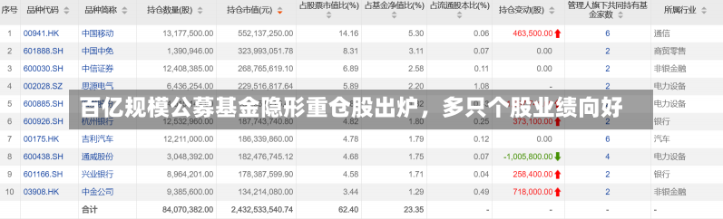 百亿规模公募基金隐形重仓股出炉，多只个股业绩向好-第3张图片-多讯网