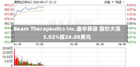 Beam Therapeutics Inc.盘中异动 股价大涨5.02%报24.08美元-第1张图片-多讯网