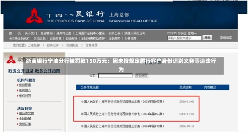 浙商银行宁波分行被罚款150万元：因未按规定履行客户身份识别义务等违法行为-第1张图片-多讯网