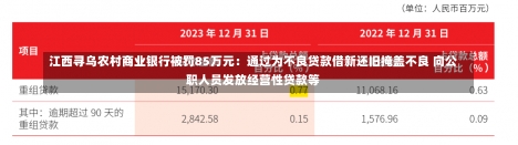 江西寻乌农村商业银行被罚85万元：通过为不良贷款借新还旧掩盖不良 向公职人员发放经营性贷款等-第2张图片-多讯网