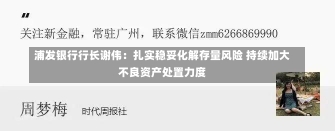 浦发银行行长谢伟：扎实稳妥化解存量风险 持续加大不良资产处置力度-第1张图片-多讯网