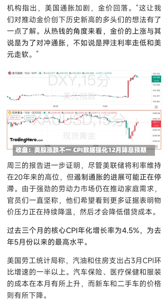 收盘：美股涨跌不一 CPI数据强化12月降息预期-第2张图片-多讯网