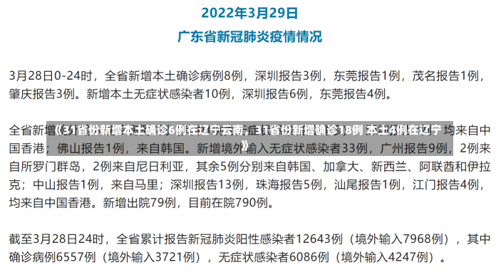 《31省份新增本土确诊6例在辽宁云南，31省份新增确诊18例 本土4例在辽宁》-第1张图片-多讯网