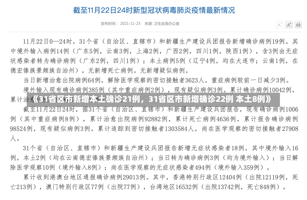 《31省区市新增本土确诊21例，31省区市新增确诊22例 本土8例》-第1张图片-多讯网