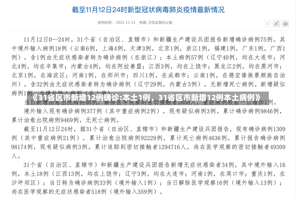 《31省区市新增12例确诊:本土1例，31省区市新增12例本土病例》-第1张图片-多讯网