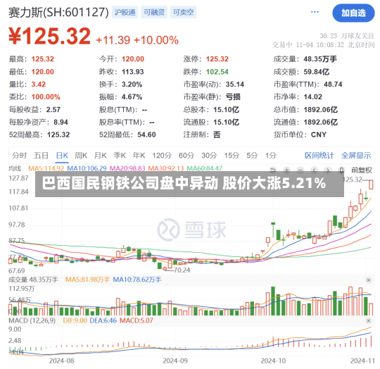 巴西国民钢铁公司盘中异动 股价大涨5.21%-第2张图片-多讯网