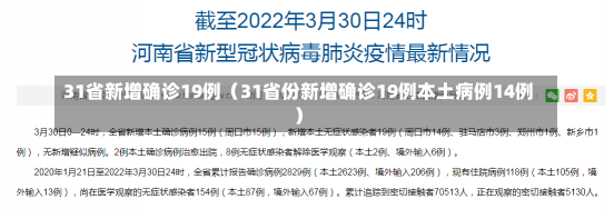 31省新增确诊19例（31省份新增确诊19例本土病例14例）-第1张图片-多讯网